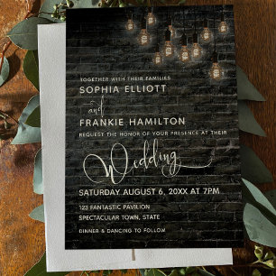 Vintage Lights Industrial Brick Typography Wedding Invitation