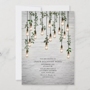 Vintage Lights White Brick Botanical Party Invitation