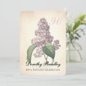 Vintage Lilac 90th Birthday Celebration Invitation (Standing Front)
