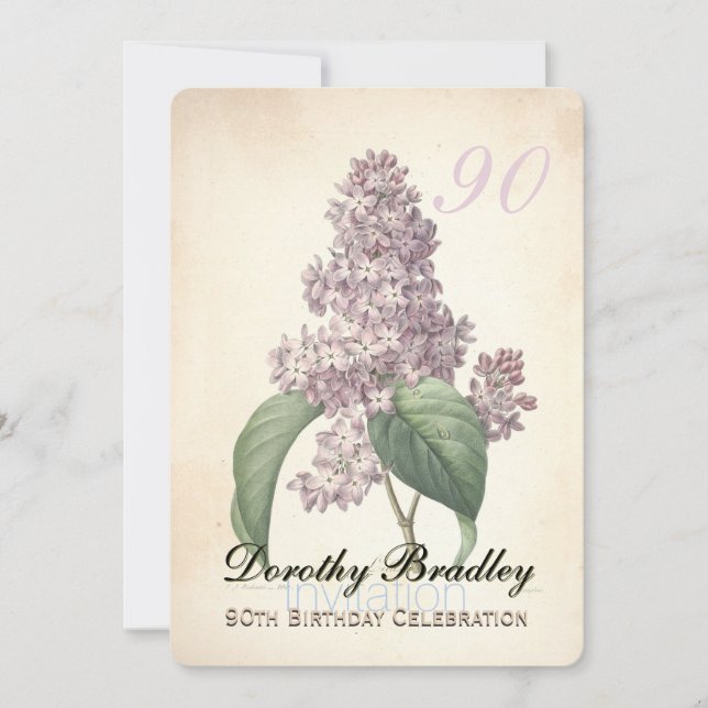 Vintage Lilac 90th Birthday Celebration Invitation (Front)