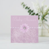 Vintage Lilac Baby Shower Bling Flowers & Pearls Invitation (Standing Front)