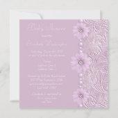 Vintage Lilac Baby Shower Bling Flowers & Pearls Invitation (Back)