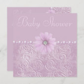 Vintage Lilac Baby Shower Bling Flowers & Pearls Invitation (Front/Back)