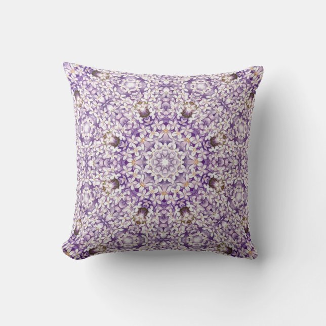 Vintage Lilac Bloom Kaleidoscope Pattern Throw Pillow (Front)