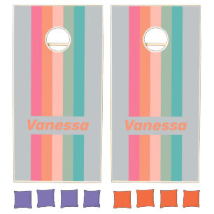 Vintage Lilac Charm Pin Striped with Name Cornhole Set