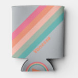  Vintage Lilac Charm Stripes with Name Can Cooler