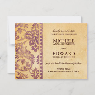 Vintage Lilac Damask Lace Save the Date Invitation