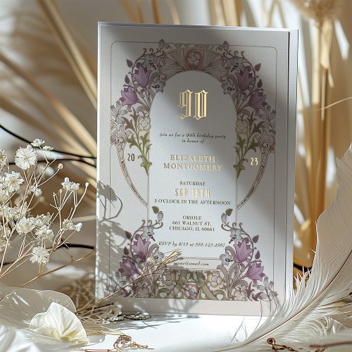 Vintage Lilac Floral 90th Birthday Party Foil Foil Invitation