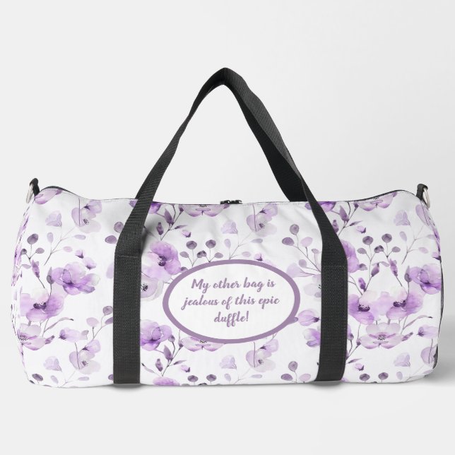 Vintage Lilac Flower Pattern Duffle Bag (Front)