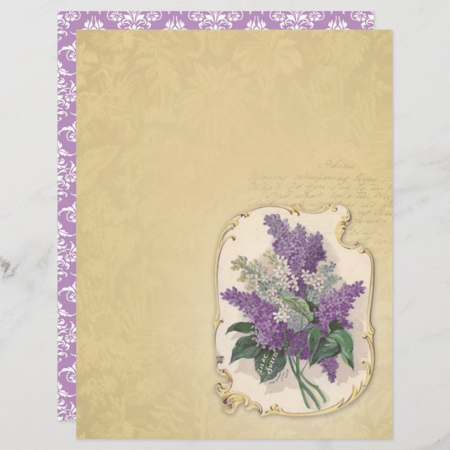 Vintage Lilac Flower Scrapbook Paper - Marple Hall (Front/Back)