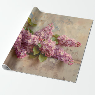 Vintage Lilac Flowers Painting Decoupage Wrapping Paper