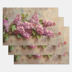 Vintage Lilac Flowers Painting Decoupage Wrapping Paper Sheets