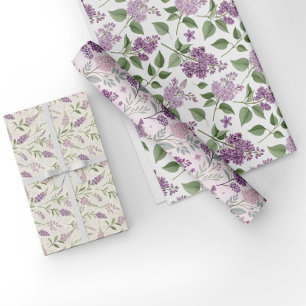 Vintage Lilac Garden Floral Wrapping Paper Sheets