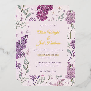 Vintage Lilac Garden Romance Wedding Foil Invitation
