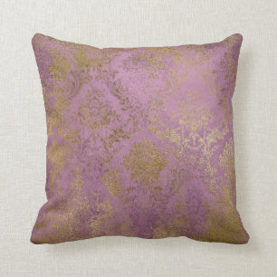 Vintage Lilac Gold Damask Pillow Purple