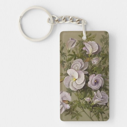 Vintage Lilac Hibiscus Purple Flowers Floral Keychain