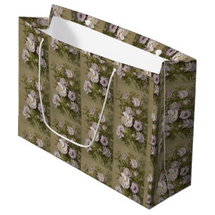 Vintage Lilac Hibiscus Purple Flowers Floral Large Gift Bag