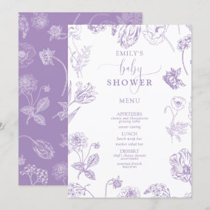 Vintage Lilac Lavender Floral Script Baby Shower Menu