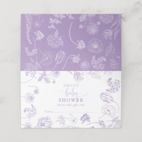 Vintage Lilac Lavender Floral Script Baby Shower Place Card