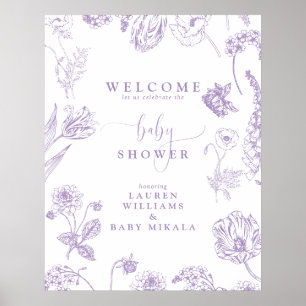 Vintage Lilac Lavender Floral Script Baby Shower Poster