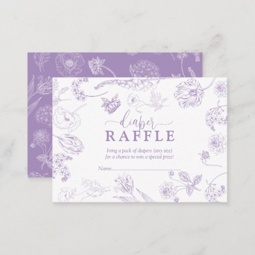 Vintage Lilac Lavender Floral Script Diaper Raffle Enclosure Card
