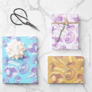 Vintage Lilac Mushroom Botanical Pattern Wrapping Paper Sheets