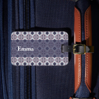 Vintage Lilac Ornate Tile Pattern Luggage Tag