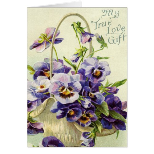 Vintage lilac purple pansies flowers typography