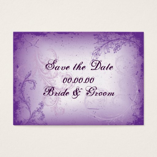 Customizable Vintage lilac purple scroll leaf Save the Date Business Card Templates