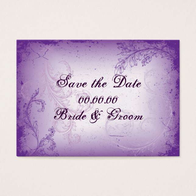 Vintage lilac purple scroll leaf Save the Date (Front)
