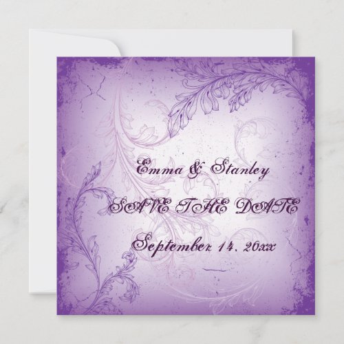 Vintage lilac purple scroll leaf Save the Date