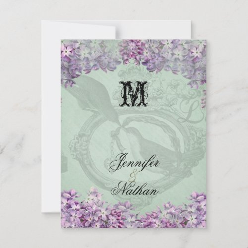 Vintage Lilacs Locket  Wedding RSVP Card