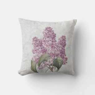 Vintage Lilacs on Damask Botanical Spring Season Throw Pillow