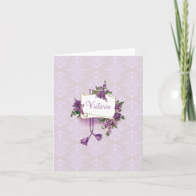 Vintage Lilacs Personalized Note Card (Front)