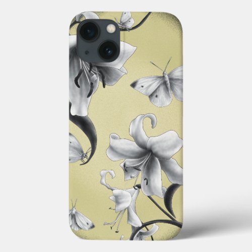 Vintage Lilies and Butterflies iPhone 13 Case