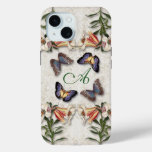 Vintage Lilies, Butterflies &amp; Monogram iPhone 15 Case