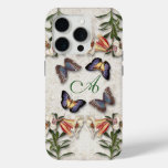Vintage Lilies, Butterflies &amp; Monogram iPhone 15 Pro Case