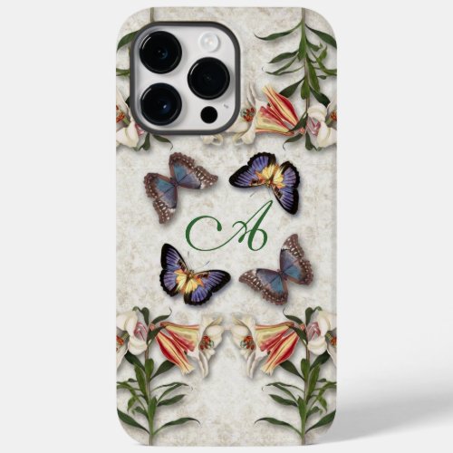 Vintage Lilies Butterflies  Monogram Case_Mate iPhone 14 Pro Max Case