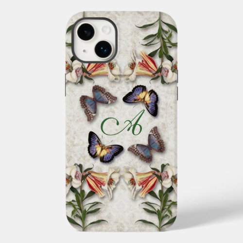Vintage Lilies Butterflies  Monogram Case_Mate iPhone 14 Plus Case