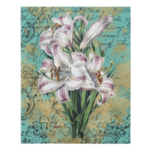 Vintage Lilies on Aqua Ephemera Faux Canvas Print