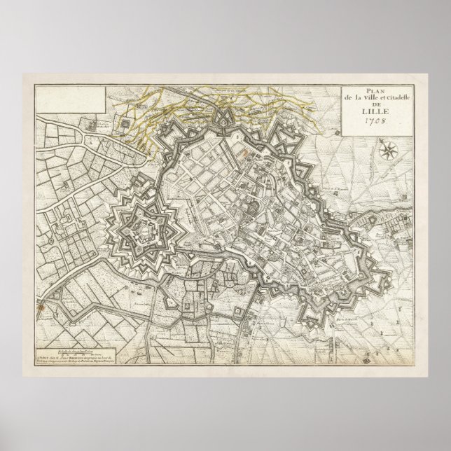 Vintage Lille France Map (1708) Poster (Front)