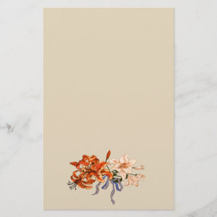 Vintage Lily Bouquet Tied with a Ribbon Stationery