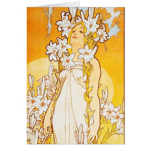 Vintage Lily by Alphonse Mucha Cards (Front)