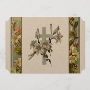 Vintage Lily Cross Christian Wedding Invitation
