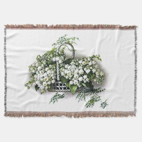 Vintage Lily of the Valley Flower Basket Afghan Throw Blanket