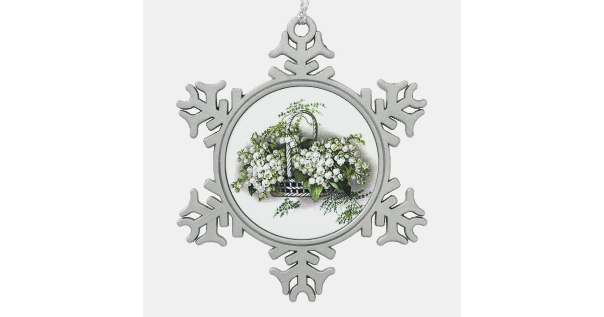 Vintage Lily of the Valley Flower Basket Snowflake Pewter Christmas ...