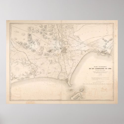 Vintage Lima Peru Environs Map 1857 Poster