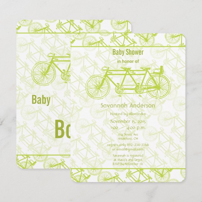 Vintage Lime Bicycle Baby Shower Invitation (Front/Back)