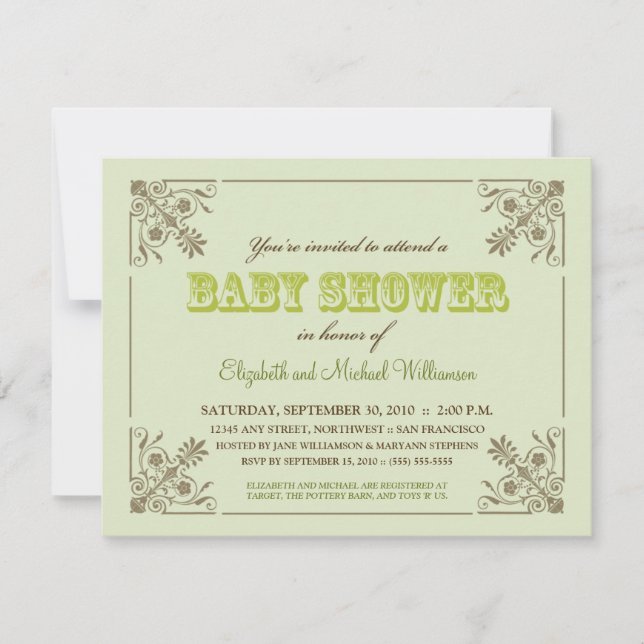 Vintage Lime Green Baby Shower Invitation (Front)