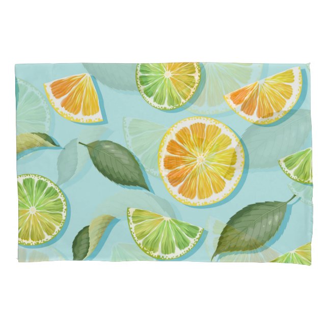 Vintage Lime Lemon Blue Pattern Pillow Case (Front)